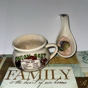 Vintage 90’s certified international spoons plus vintage onion soup cup
